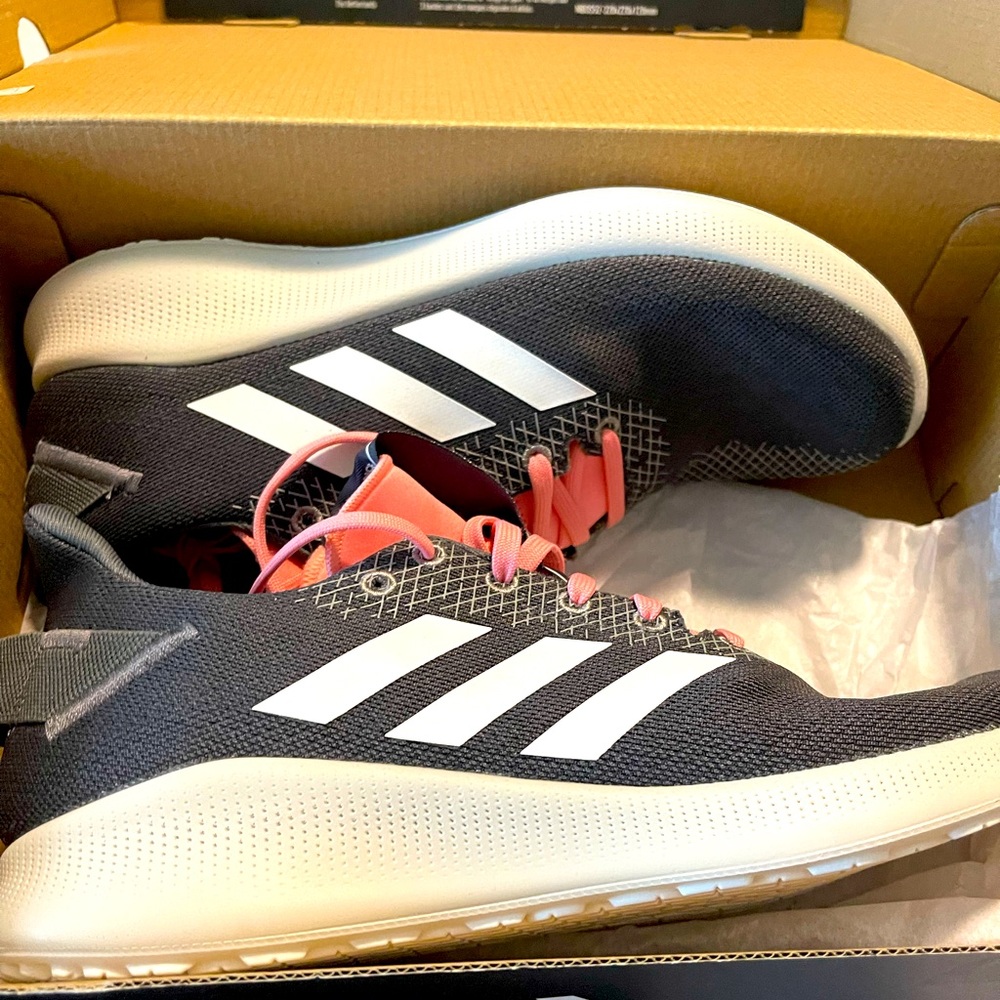 Grey Adidas with Pink shoelaces